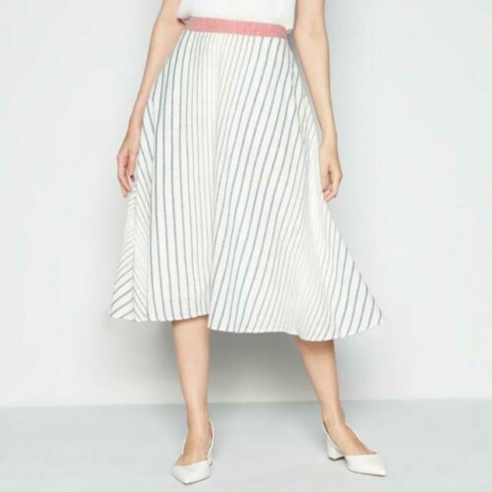 Debenhams Principles White Stripe Print  Skirt M